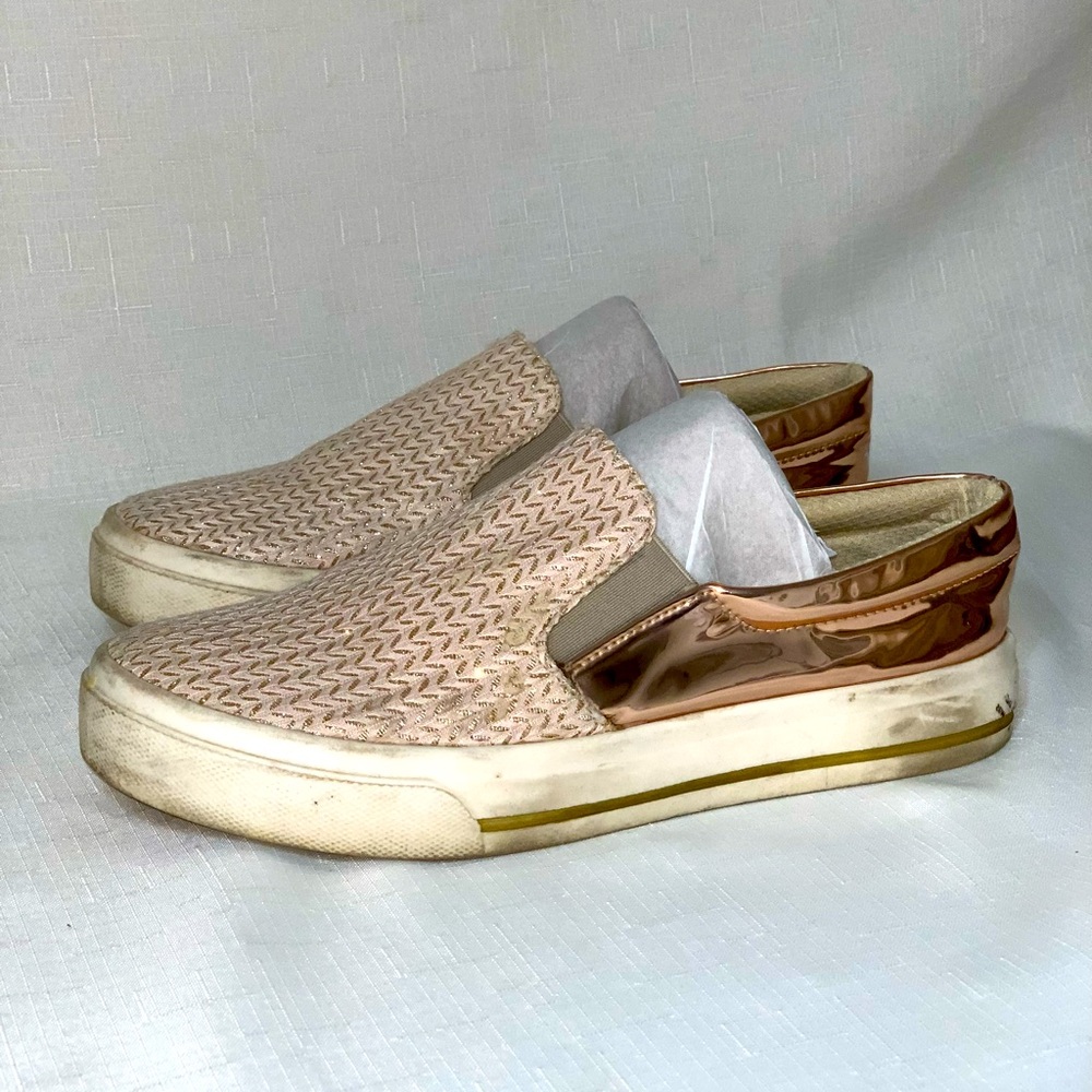 Metallic Fashion Sneaker Shoes Women's 8 Patent Slip On Rose Gold Shimmer Summer